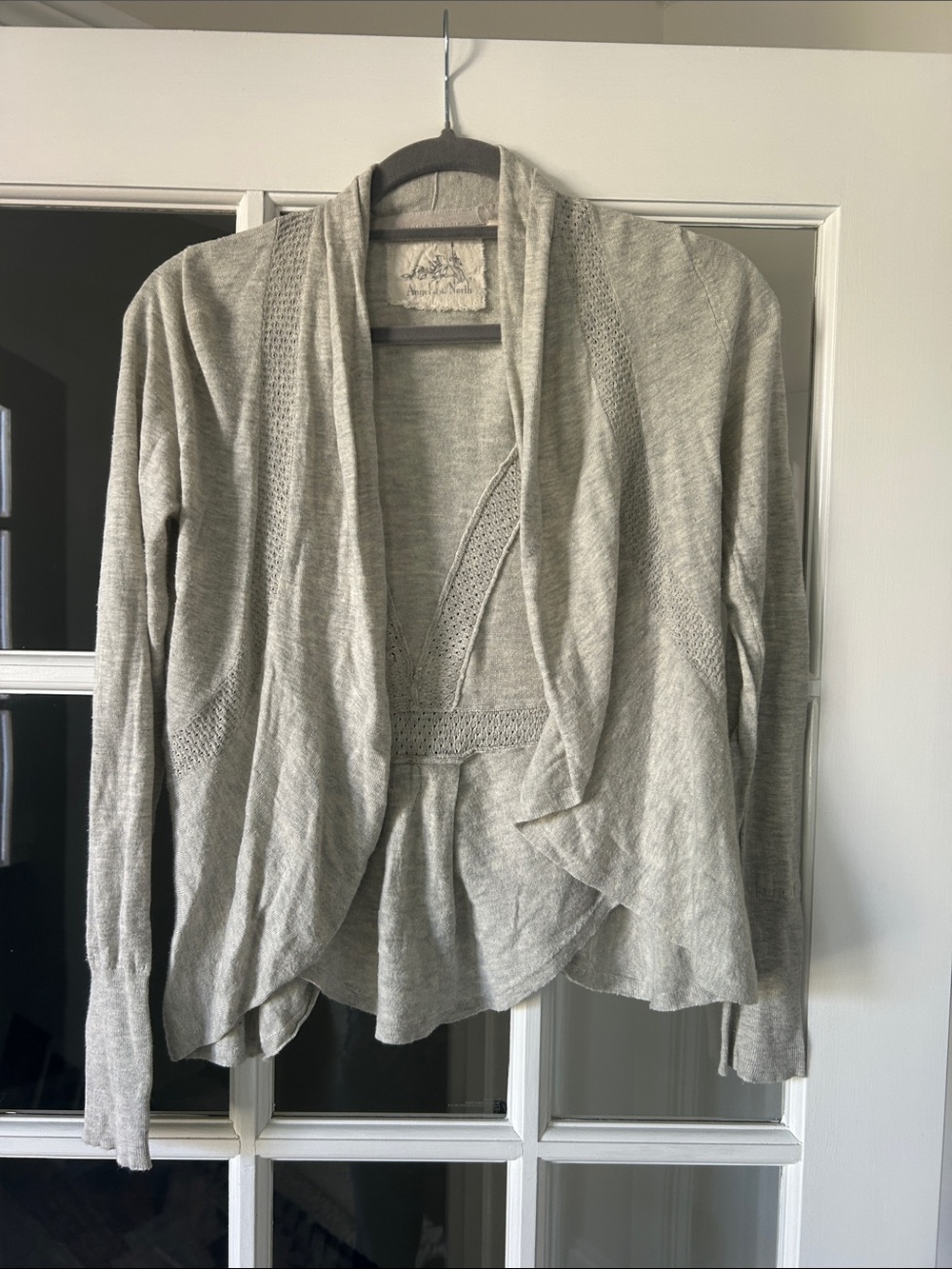 ANTHROPOLOGIE ANGEL OF THE NORTH Light Gray Open-Front Cardigan Sweater